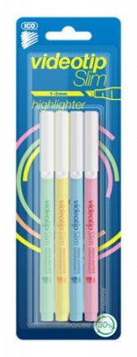 Szövegkiemelő készlet, 1-3 mm, ICO "Videotip Slim", 4 különböző pasztell szín